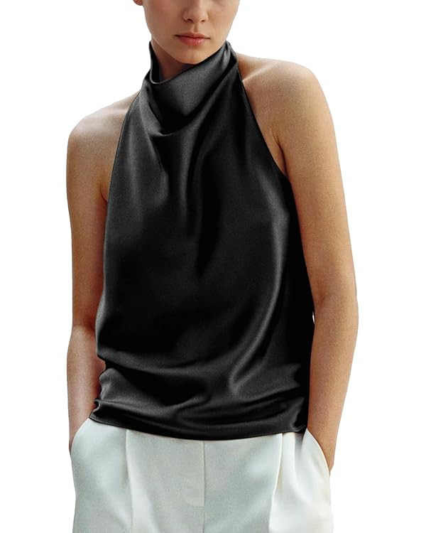 Women's Silk Satin Tank Tops Halter Draped Front Sexy Backless Womens Summer Tops Elegant Camisol... | Amazon (US)