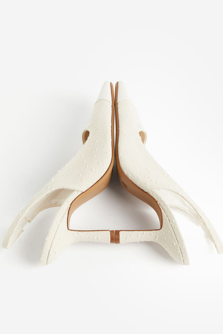 Textured slingbacks - High heel - Cream - Ladies | H&M GB | H&M (UK, MY, IN, SG, PH, TW, HK)