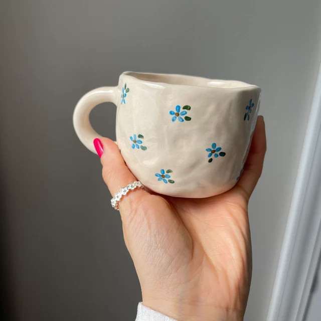 Flowers Mug Handmade Coffee Mug Ceramic Mug - Etsy | Etsy (US)
