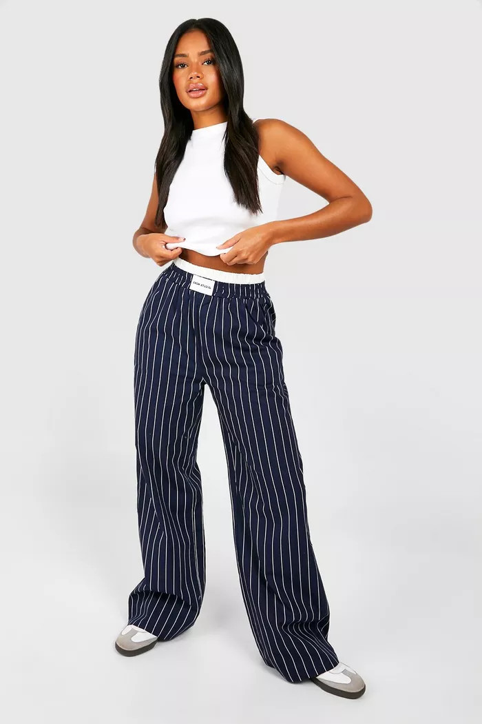 Contrast Waistband Detail Stripe Pants | boohoo (US & Canada)