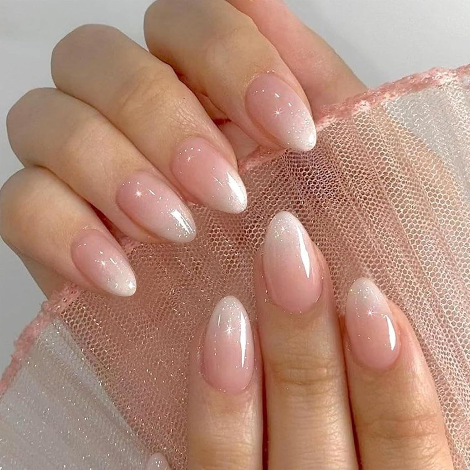 Pink Ombre Acrylic Press on Nails Short Almond Fake Nails 32Pcs | Full Cover Short Glue on Nails ... | Amazon (US)