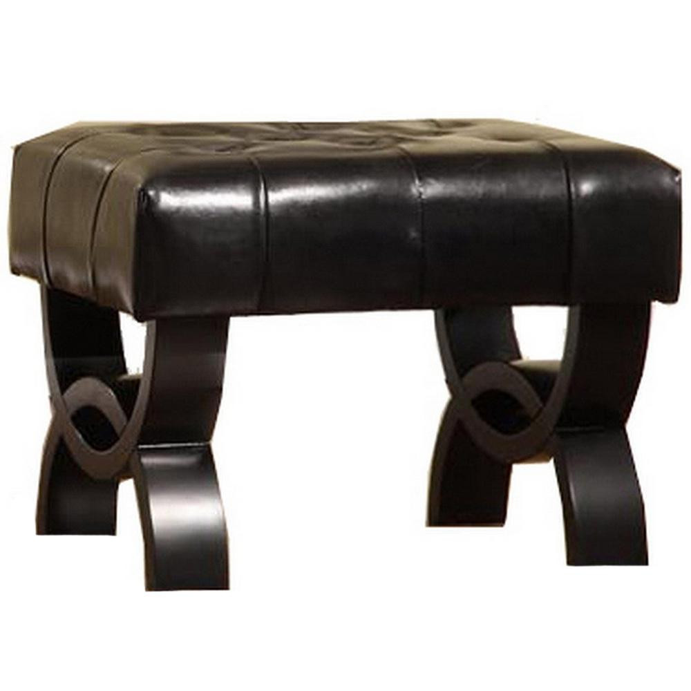 Armen Living Central Park 24"" Tufted Black Bonded Leather Ottoman. | The Home Depot