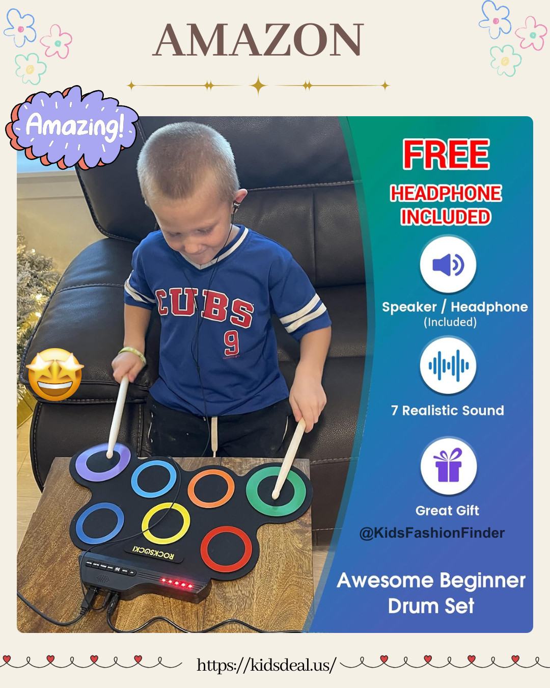🥁✨The Cutest Drum Set for Little Musicians!

This 7-pad electronic drum set has everything beginners need: toms, snare, hi-hat, crash, ride + 2 pedals. Designed for kids ages 3–8, it’s an amazing way to spark a love for music! 🎶💛

Play it two ways — connect to a speaker for full sound, or use the included headphones for quiet practice without disturbing anyone.

The roll-up design is super portable and space-saving. Take it to outdoor parties, lessons, or pack it away in seconds. Powered by batteries or USB! 🔌✨

Great sound, easy to store, and SO fun for kids who love drumming. A fantastic birthday gift idea! 🎉🥁

#KidsDrums #ElectronicDrumSet #MusicForKids #LittleDrummer #STEMToys #GiftIdeas #BirthdayGifts #MomLife #LearningThroughPlay 🎶✨ 

 

#LTKGiftGuide #LTKFindsUnder50 #LTKKids