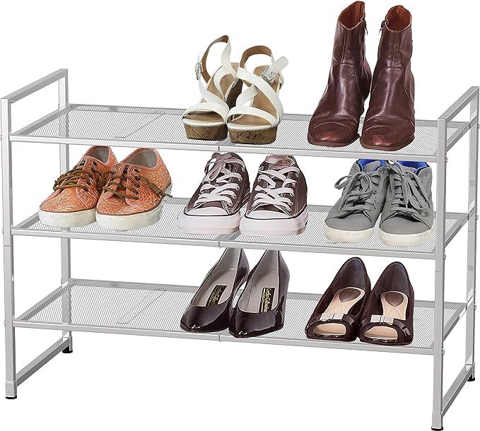 Simple Houseware 3-Tier Stackable Shoe Shelves Storage Utility Rack, Silver | Amazon (US)