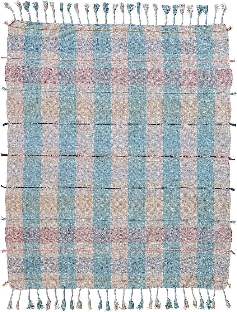 Creative Co-Op Woven Recycled Cotton Blend Plaid Pattern and Braided Fringe, Multicolor Throw Bla... | Amazon (US)