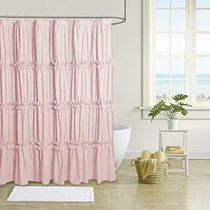 Farmhouse Ruffle Shower Curtain, Peach Pink, 72 x 72 in | Amazon (US)