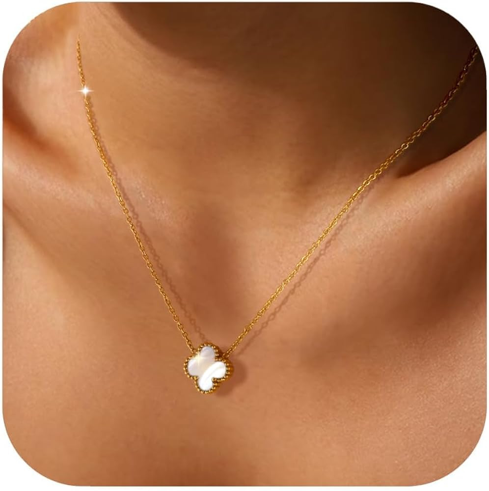 18K Gold Plated Clover Pendant Necklace for Women, Dainty Leaf Pendant Necklace Minimalist Lucky ... | Amazon (US)