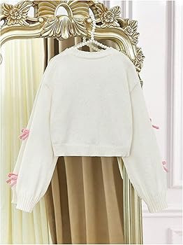 SHENHE Girl's Bow Button Down Knitted Cardigan V Neck Loose Cute Crop Sweater Outwear | Amazon (US)