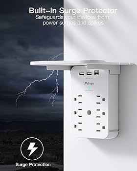 Wall Outlet Extender - Surge Protector 6 AC Outlets Multi Plug Outlet with Shelf, 2 USB and USB C... | Amazon (US)