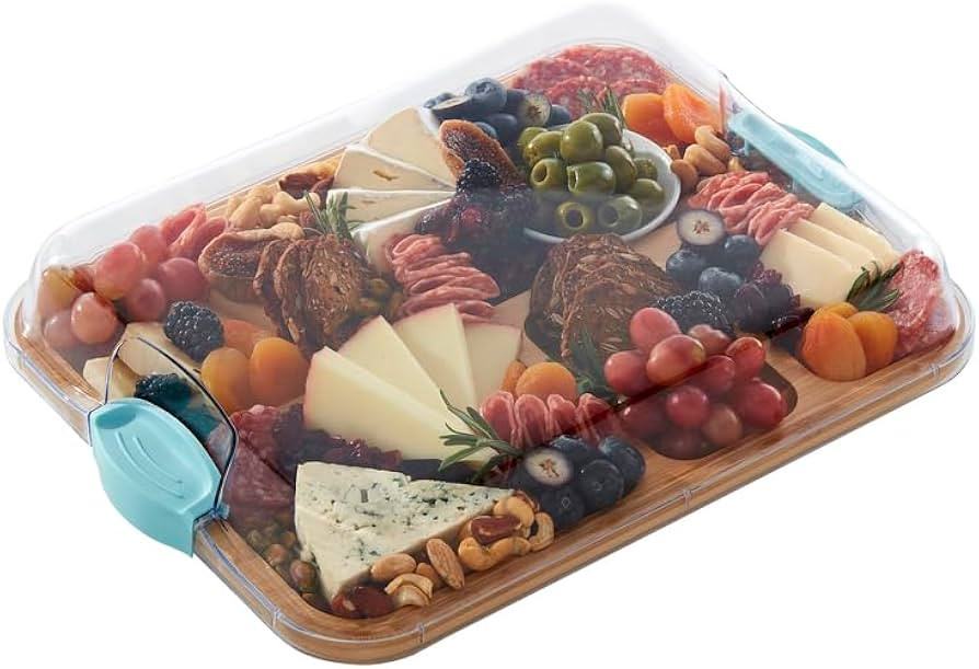 Farberware Build-A-Board Bamboo Cutting Board with Built-in Compartments and Clear Locking Lid wi... | Amazon (US)