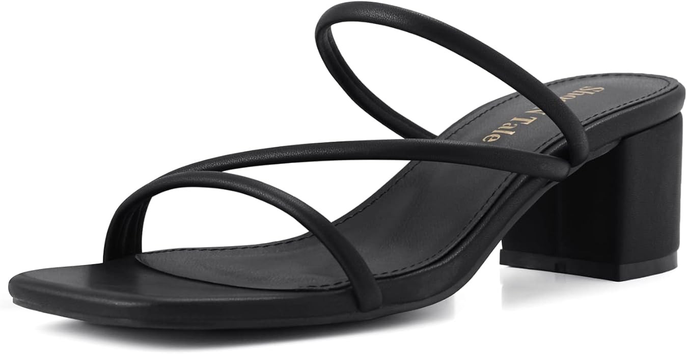 Shoe'N Tale Strappy Heels For Women Low Chunky Block Heel Heeled Sandals Square Open Toe Slip On ... | Amazon (US)
