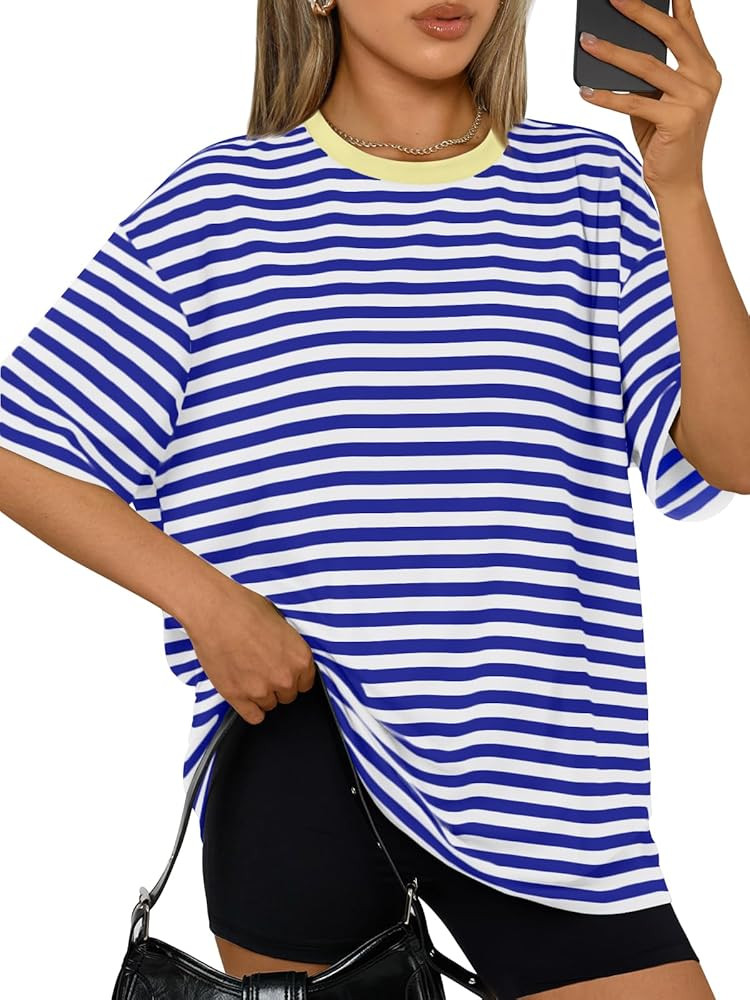 Trendy Queen Womens Oversized T-Shirts Short Sleeves Workout Tops | Amazon (US)