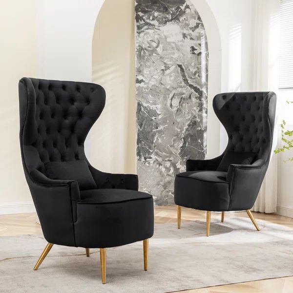 Bayah 2 - Pieces Upholstered Tufted Velvet High Wingback Chair | Wayfair North America