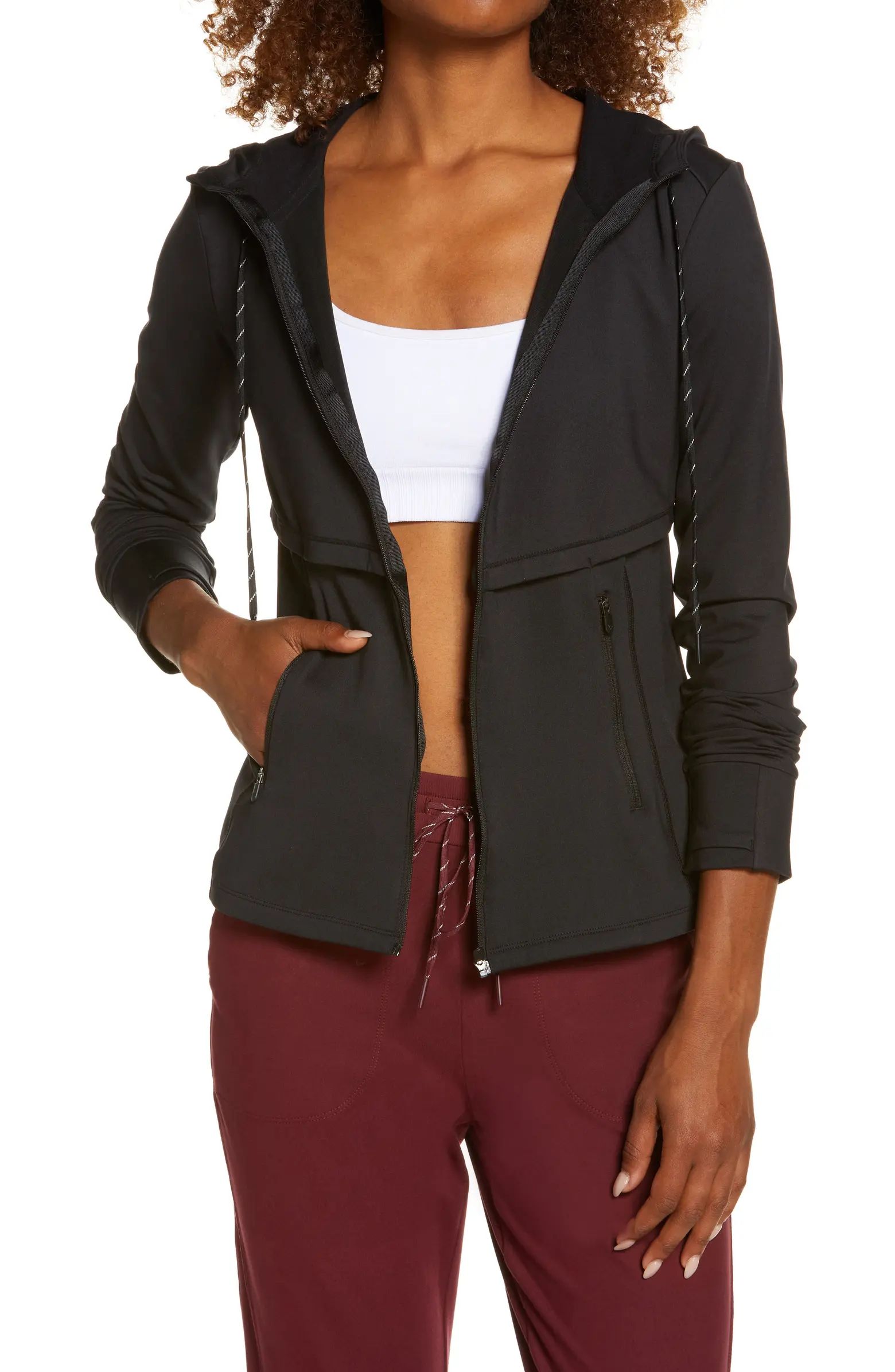 Women's Run In Cozy Tech Water Resistant Zip Hooded Jacket | Nordstrom