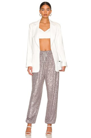 Cairo Pant in Pewter | Sequin Joggers Outfit Sequin Pants Outfit White Blazer Outfit Blazer Set Sets | Revolve Clothing (Global)