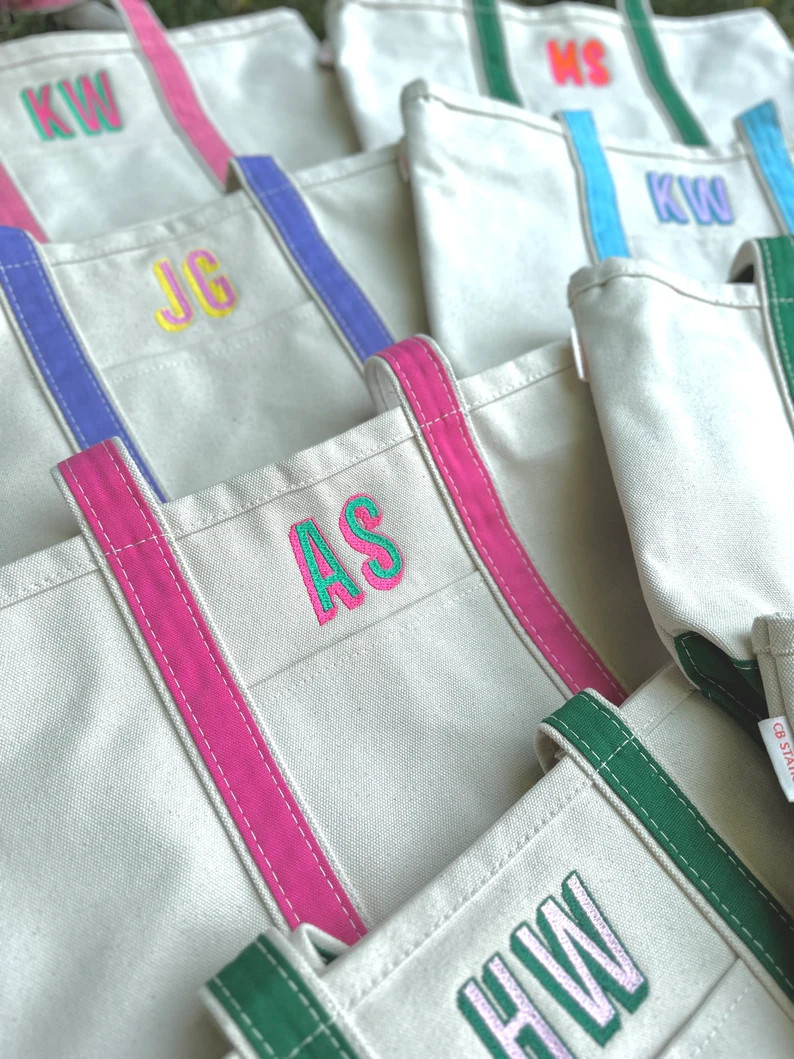 Embroidered Personalized Canvas Tote Bag - Monogram Gift for Her, Gift for Mom, Bridesmaid Gift, ... | Etsy (US)