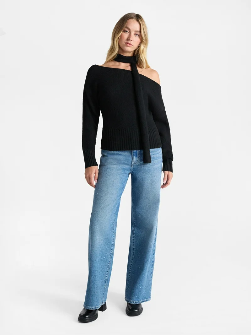 No Boundaries Scarf Sweater, Midweight, 2-Piece, Women’s | Walmart (US)