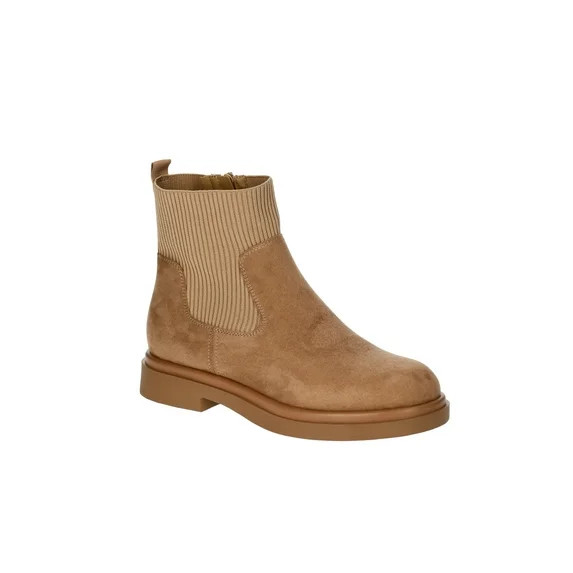 No Boundaries Women's Faux Leather and Knit Chelsea Boots | Walmart (US)