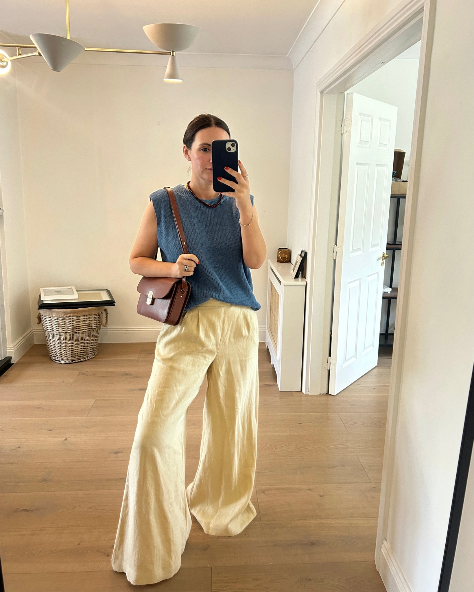 Linen trousers, sezane milo bag, sleeveless knit

#LTKstyletip #LTKover50style
