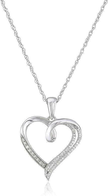 Amazon Collection Sterling Silver Diamond Heart Pendant Necklace (1/10cttw), 18" | Amazon (US)