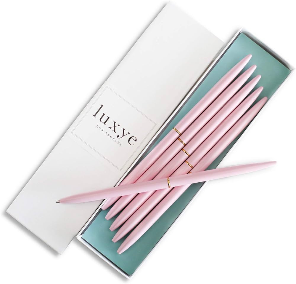 Pink Gold Pens with Black Ink | Luxury Ballpoint Gold Pen Set of 6 in Glossy White Gift Box | Gol... | Amazon (US)