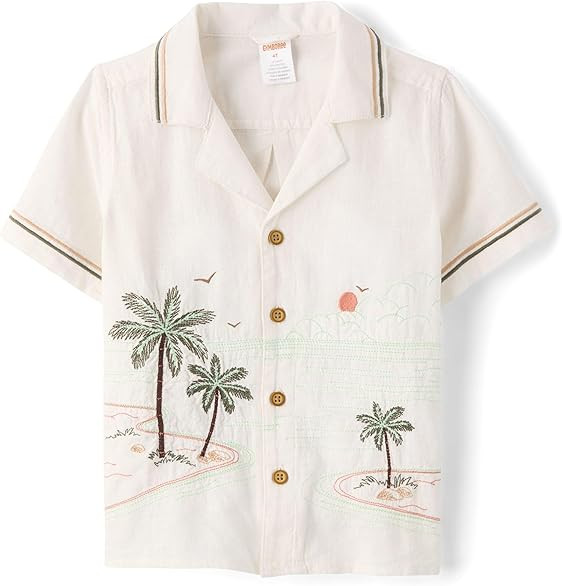 Gymboree Baby Boys' and Toddler Short Sleeve Linen Button Shirt | Amazon (US)