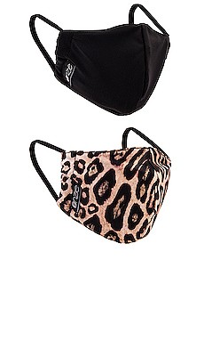 onzie x REVOLVE 2 Pack Protective Face Masks in Leopard & Solid Black from Revolve.com | Revolve Clothing (Global)