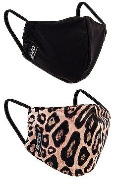 onzie x REVOLVE 2 Pack Protective Face Masks in Leopard & Solid Black from Revolve.com | Revolve Clothing (Global)