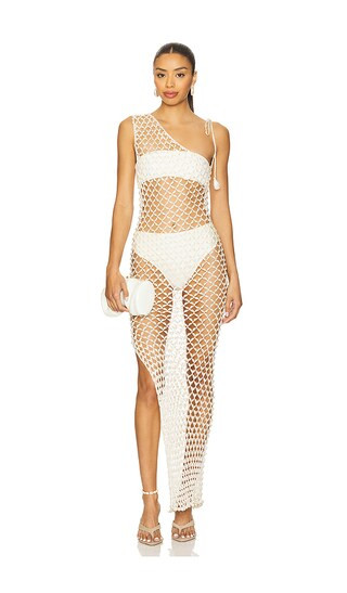 Serene Hand Crochet Pearl Beaded One Shoulder Maxi Dress in Ivory | Revolve Clothing (Global)
