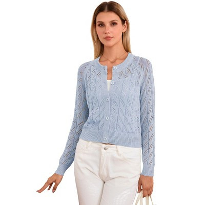 Women's Button Front Open Hollow Knit Cardigan Long Sleeve Casual Sweater | Target