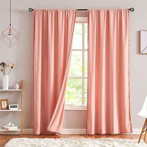 Treatmentex Pompom Pink Velvet Curtains for Living Room 84 inches Long Blush Pink Room Darkening ... | Amazon (US)