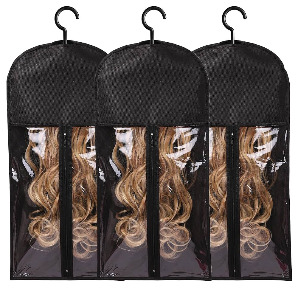 3PCS Hair Extension Holder Wig Storage Bags with Hanger Wig Holder for Multiple Wigs Hanger Dust-... | Amazon (US)