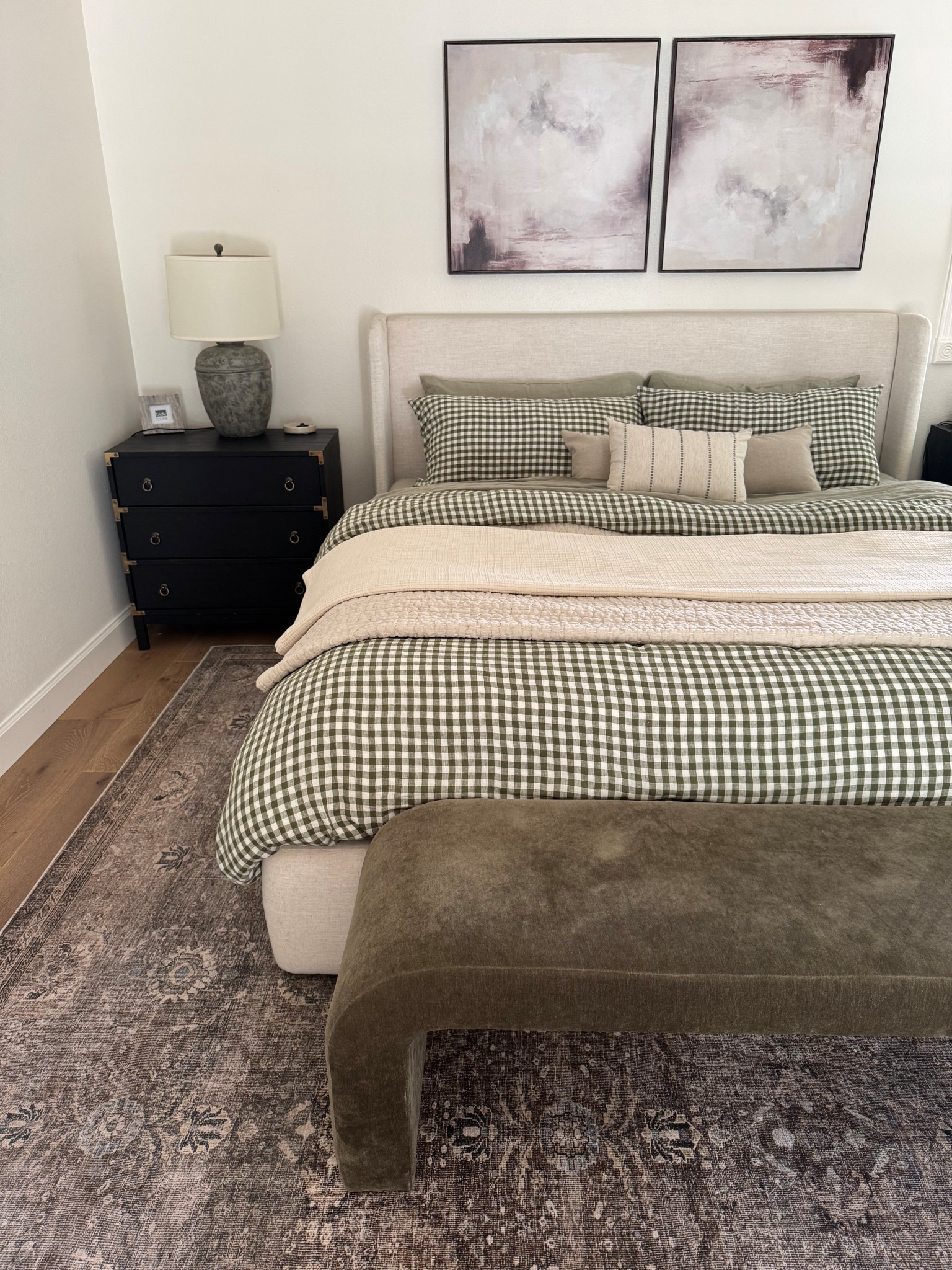 Bedroom bedding details:
Olive green gingham duvet cover
Willowleaf European linen sheets 
Ivory organic cotton coverlet
 Natural European Linen/Cotton Quilt
Amazon rug
Wayfair bench
Storage bed 
Dairy boy pjs size xs

#LTKFindsUnder50 #LTKHome #LTKSaleAlert