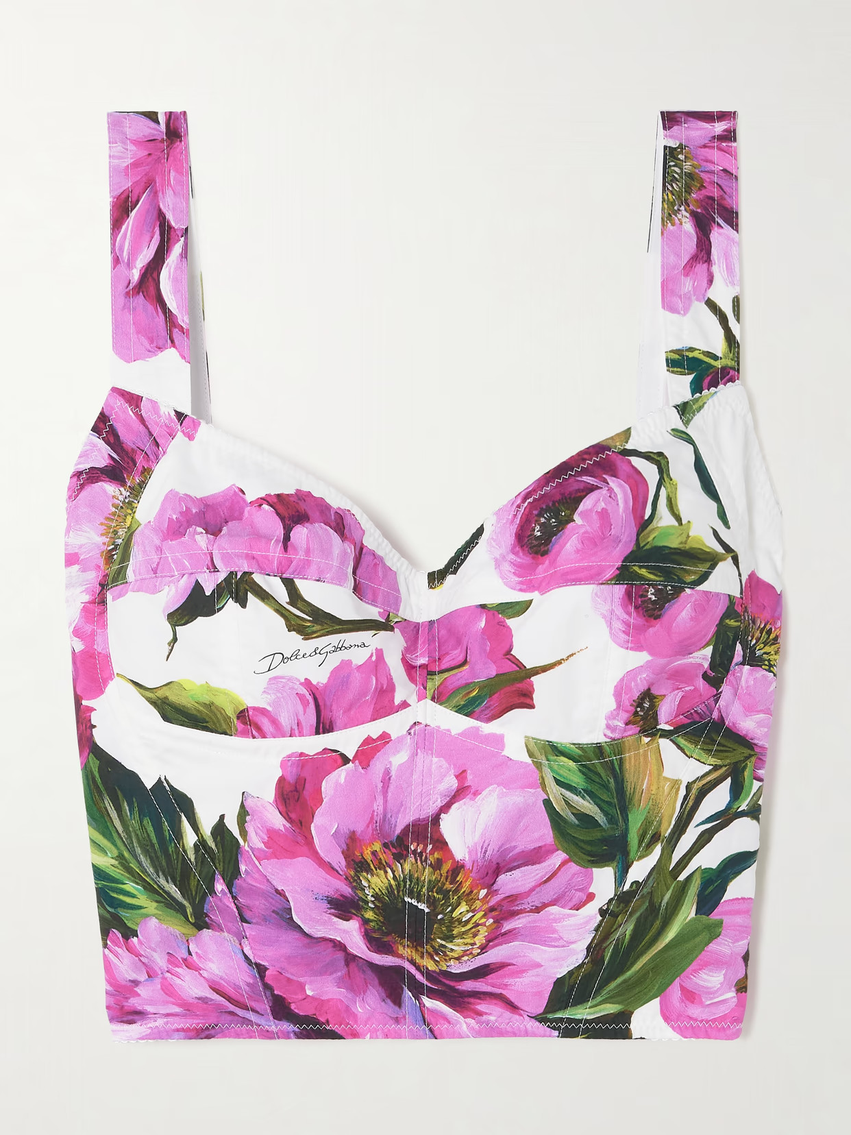 Dolce & Gabbana - Cropped Floral-print Cotton-blend Bustier Top - Pink | NET-A-PORTER (US)