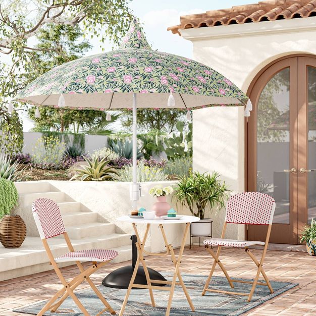 7.2' x 7.2' Scalloped Patio Market Umbrella Blush Garden - White Pole - Opalhouse™ | Target