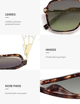 SOJOS Sunglasses for Women & Men, Square, Retro, Polarized Lens, Trendy Aviator, 90s Shades | Amazon (US)
