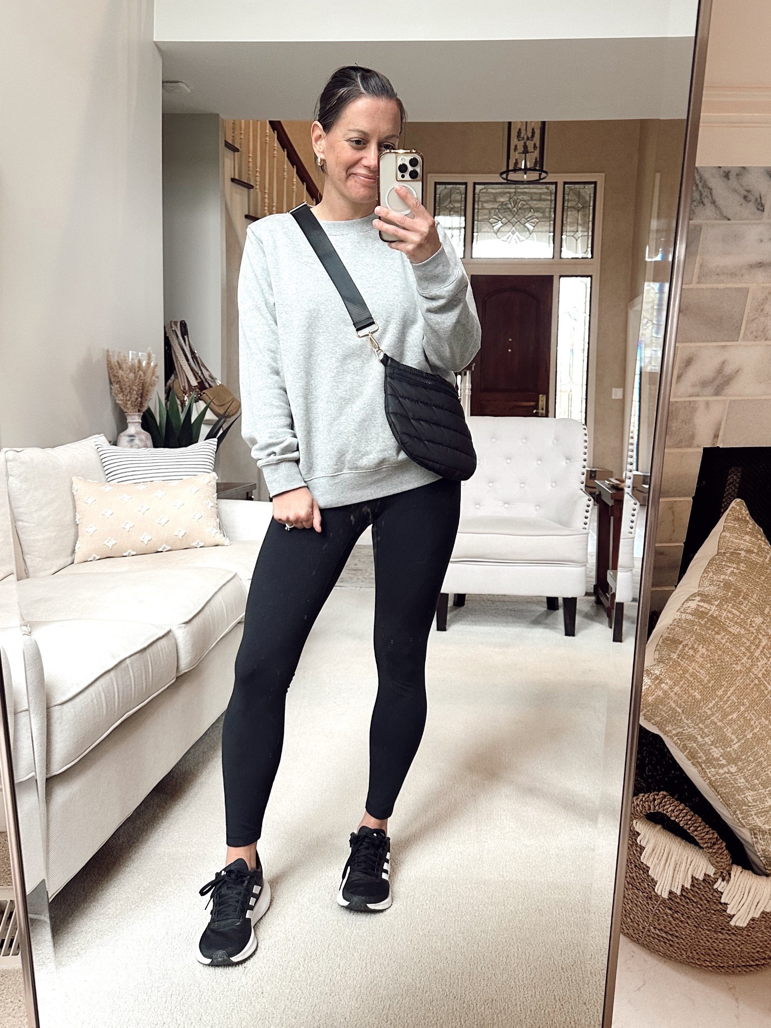 Soccer mom outfit! ⚽️ 

No front seam leggings (run tts), Nike sweatshirt (I sized up), adidas sneakers (tts)



#LTKStyleTip #LTKOver40 #LTKFindsUnder50
