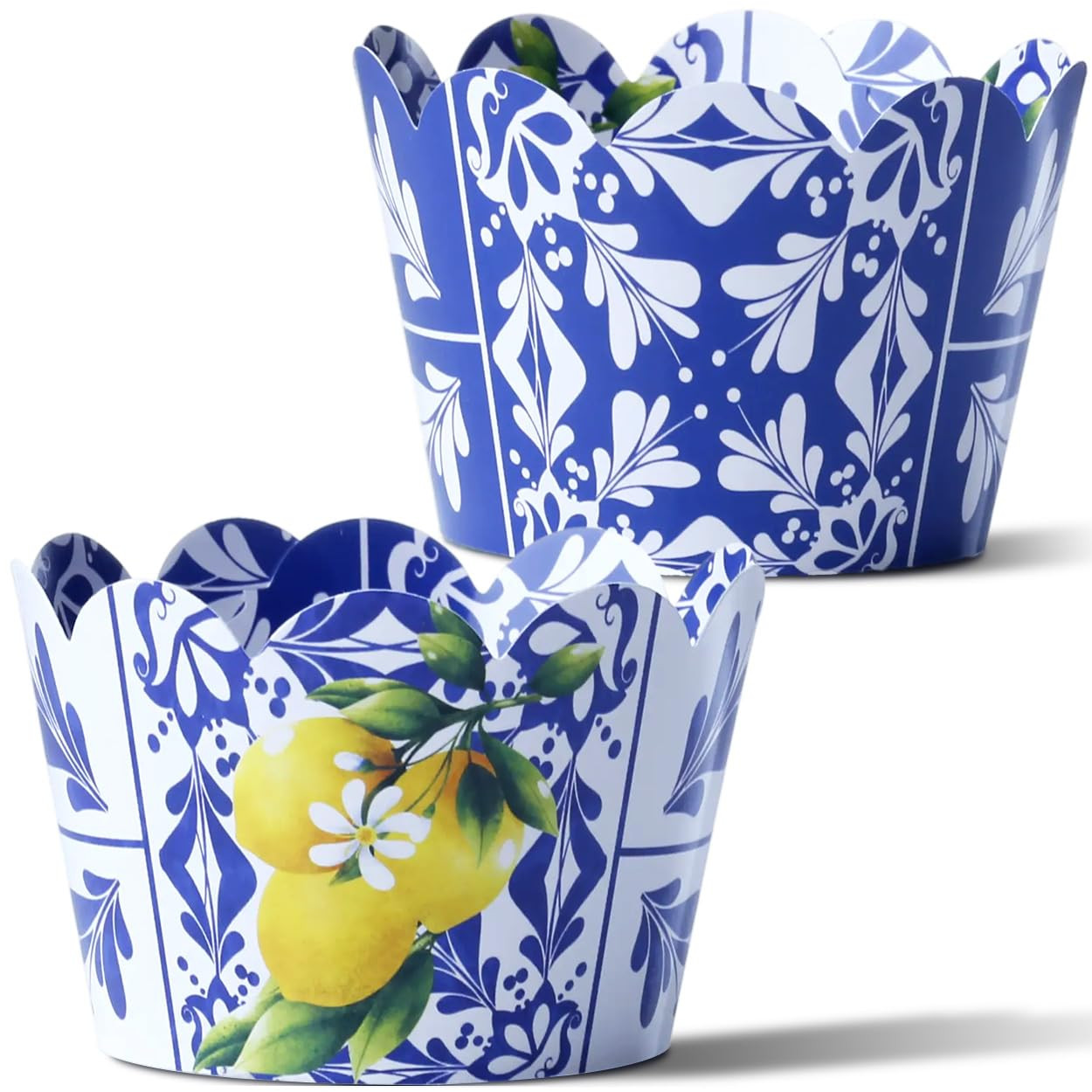 Blue Talavera Cupcake Wrappers, Set of 42 - Blue and White Lemon Cupcake Wrappers for Mediterrane... | Amazon (US)