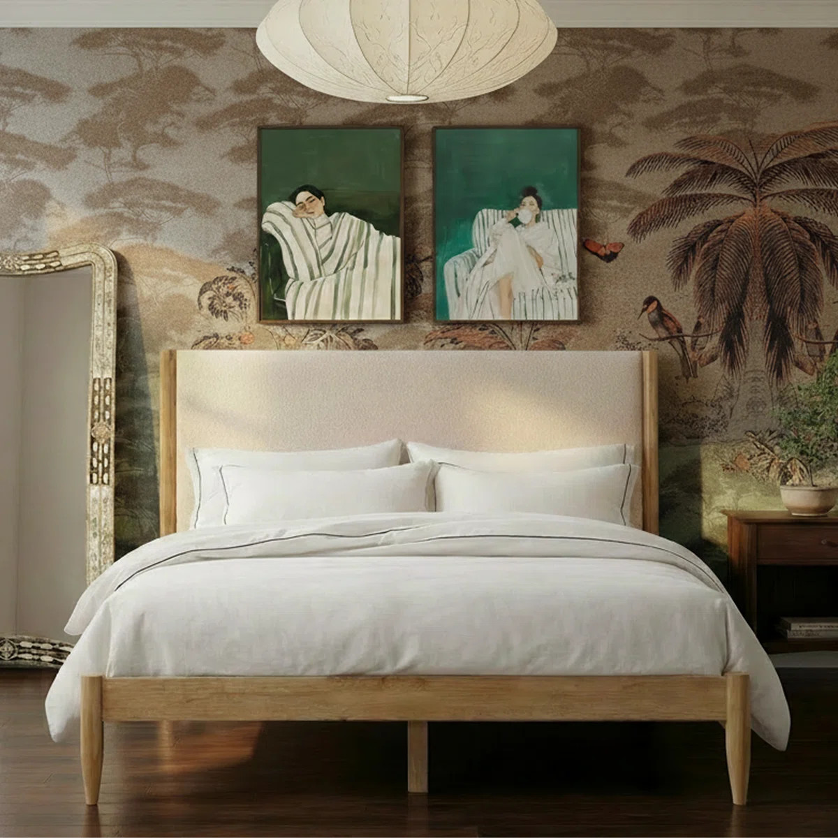 Besan Solid Wood Boucle Upholstered Headboard Bed Frame | Wayfair North America