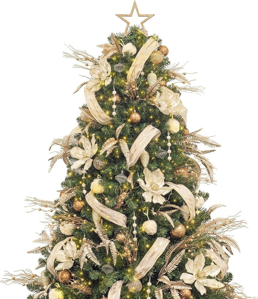 KI Store 6ft Christmas Tree with Ornaments and Lights Champagne All-in-ONE Completed Christmas Tr... | Amazon (US)