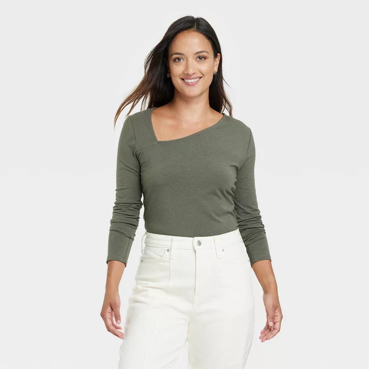 Women's Long Sleeve Asymmetrical Top - A New Day™ | Target