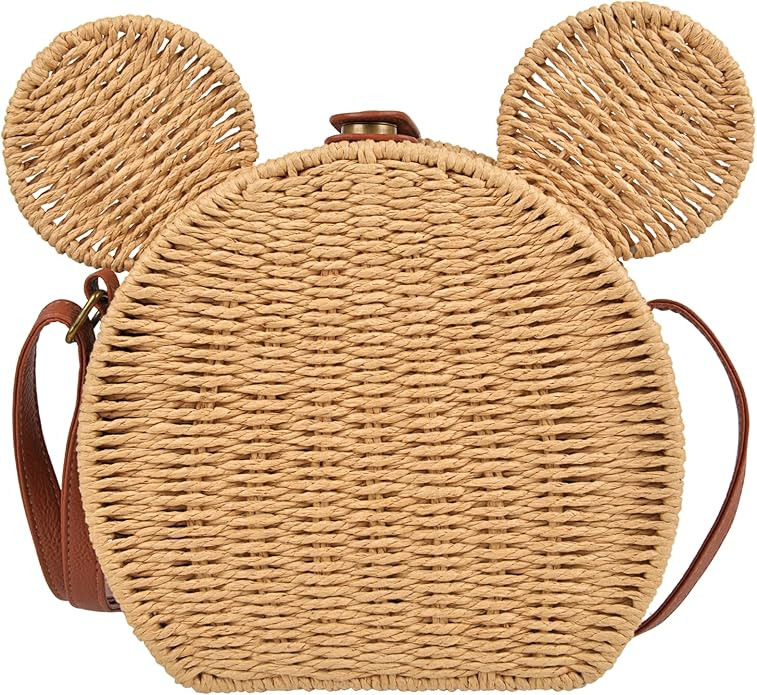 Mouse Ear Straw Purse for Women - Kawaii Rattan Woven Boho Crossbody Bag, Summer Wicker Beach Clu... | Amazon (US)