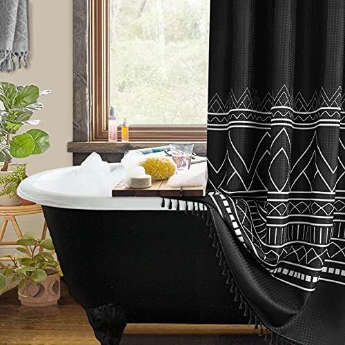 Boho Shower Curtain Set with Hooks Black and White Shower Curtains Farmhouse Fabric Shower Curtai... | Amazon (US)