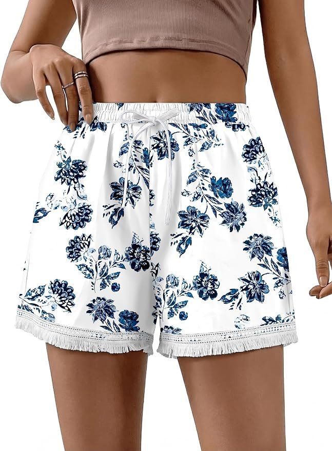 BETTE BOUTIK Womens Summer Shorts Casual Elastic Waist Lounge Shorts Comfy Trendy Beach Shorts | Amazon (US)