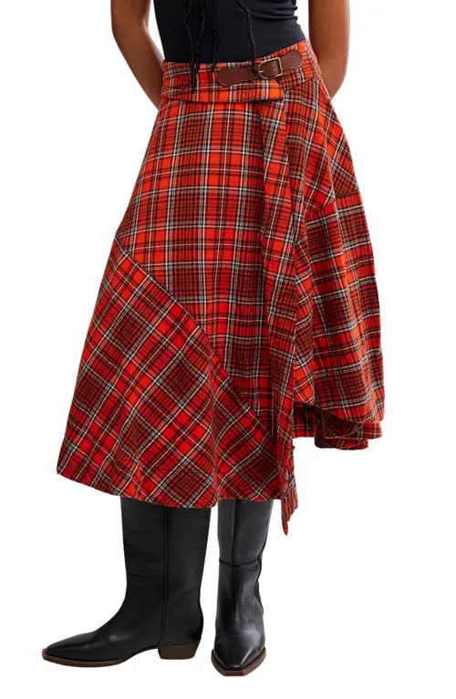 Free People Take Me Along Tartan Circle Skirt in Red/Black Combo at Nordstrom, Size 0 | Nordstrom
