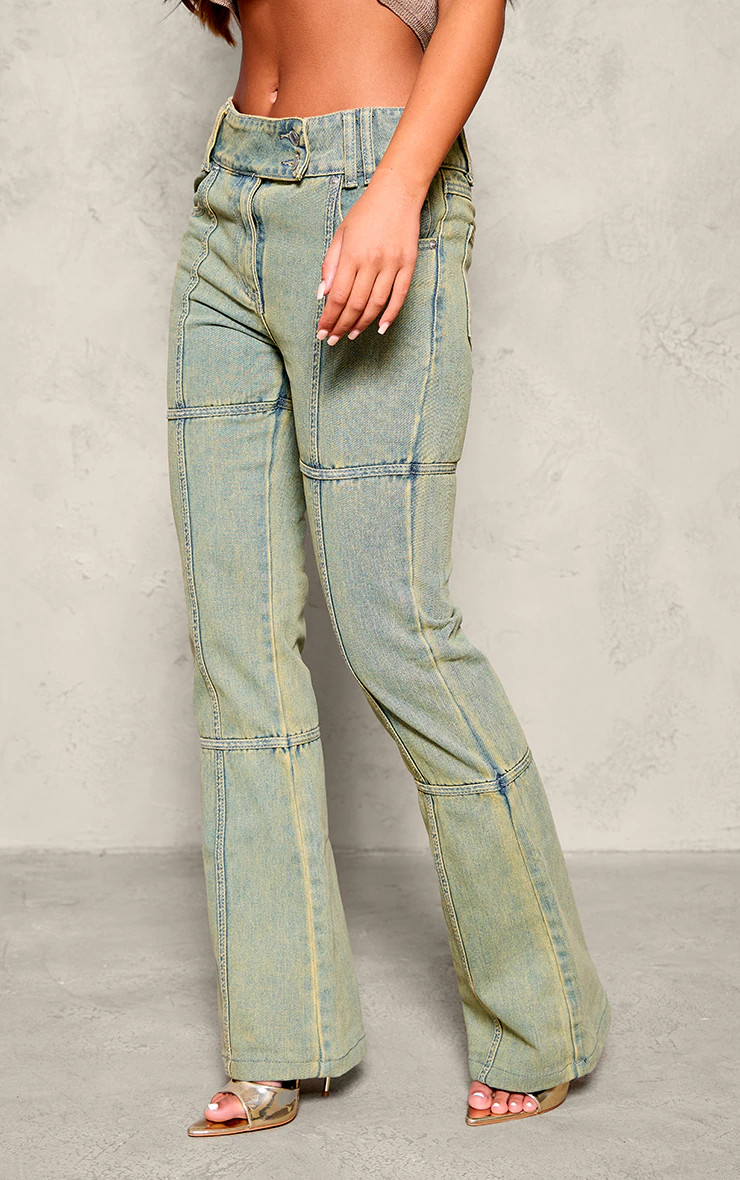 Vintage Wash Seam Detail Flared Jeans | Pretty Little Thing (Australia & New Zealand)
