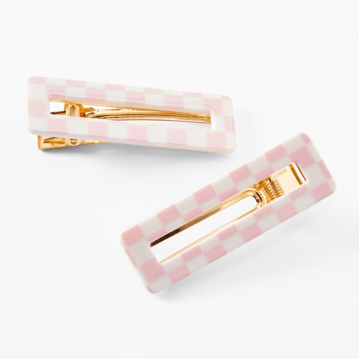 Pink & White Checkered Hair Clips - 2 Pack | Claire's (US)