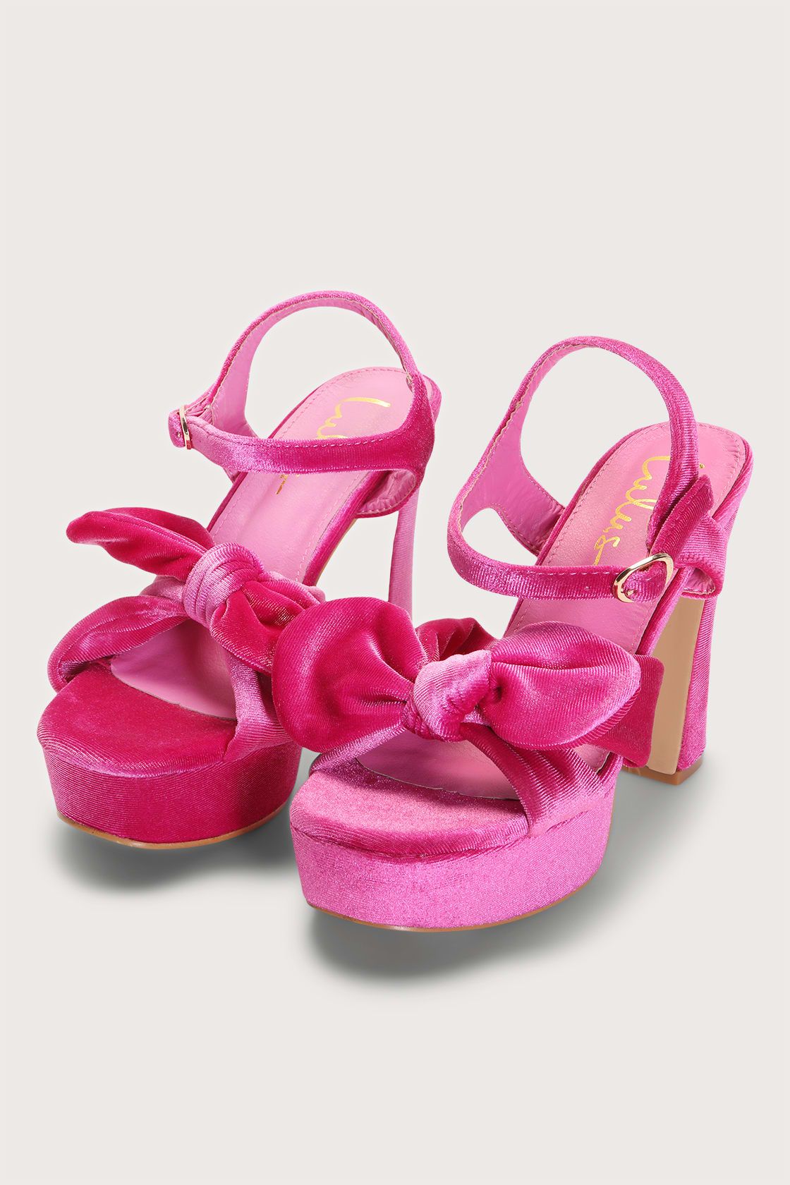 Lyeluh Hot Pink Velvet Bow Platform Heels | Lulus (US)