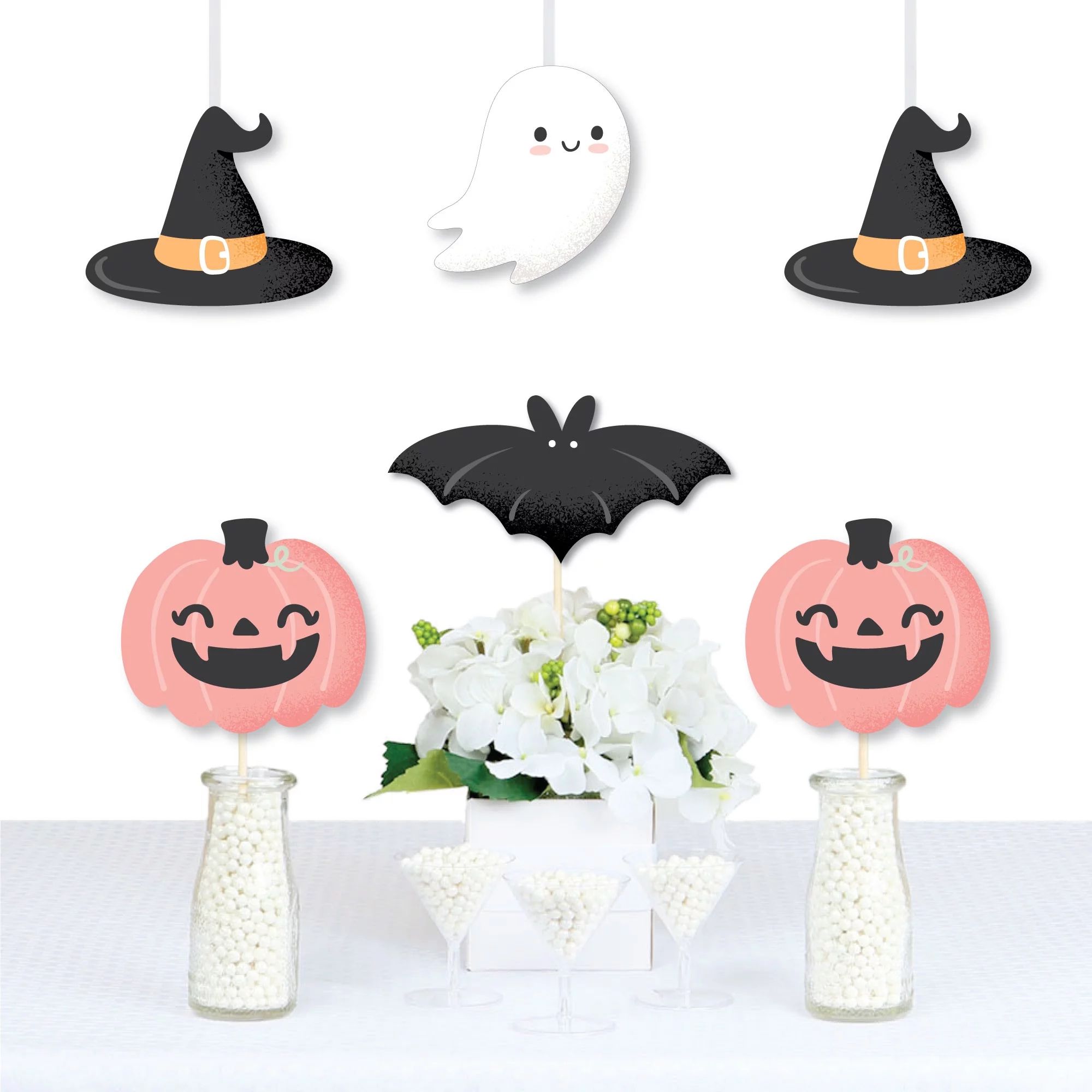 Big Dot of Happiness Pastel Halloween - Ghost, Hat, Bat and Pumpkin Decorations DIY Pink Pumpkin ... | Walmart (US)