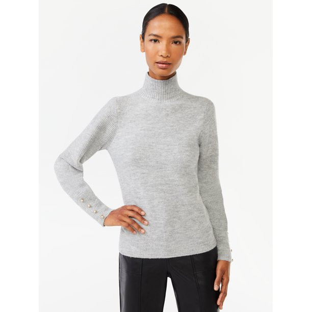 Scoop Women's Button Cuff Turtleneck Sweater | Walmart (US)